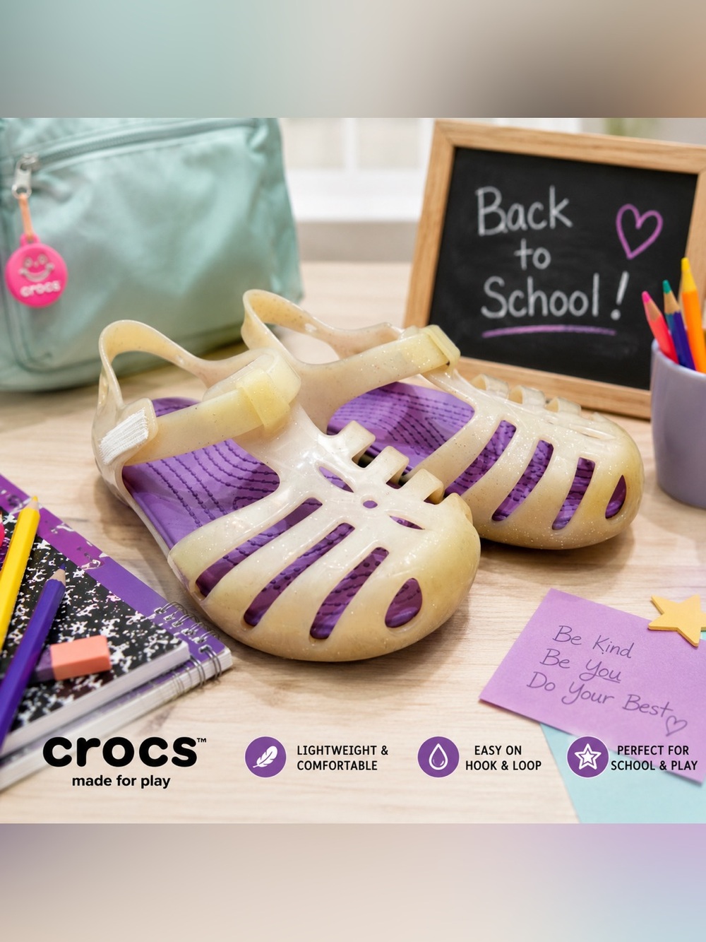 Crocs Kids Sparkle Jelly Sandals Purple Beige | C7 | Hook & Loop